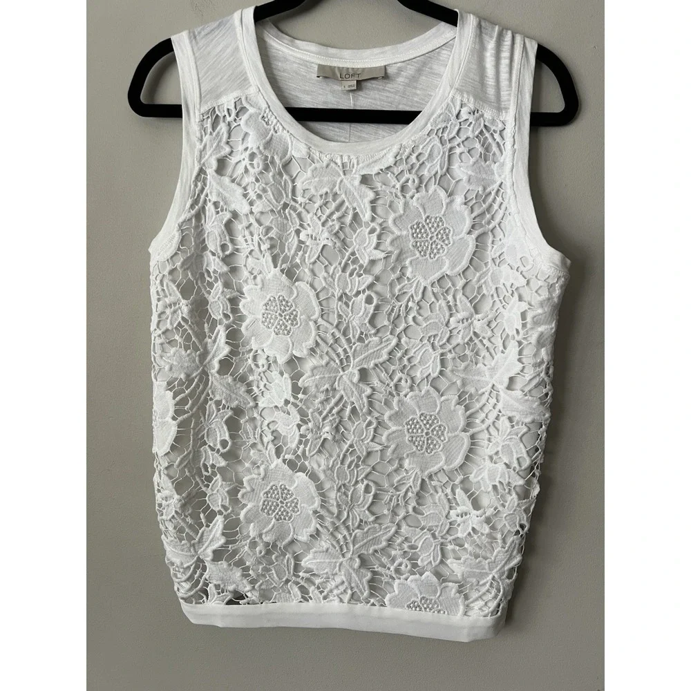 LOFT Womens White Floral Lace Tank Top Size Small Crochet Classic NWT Resort